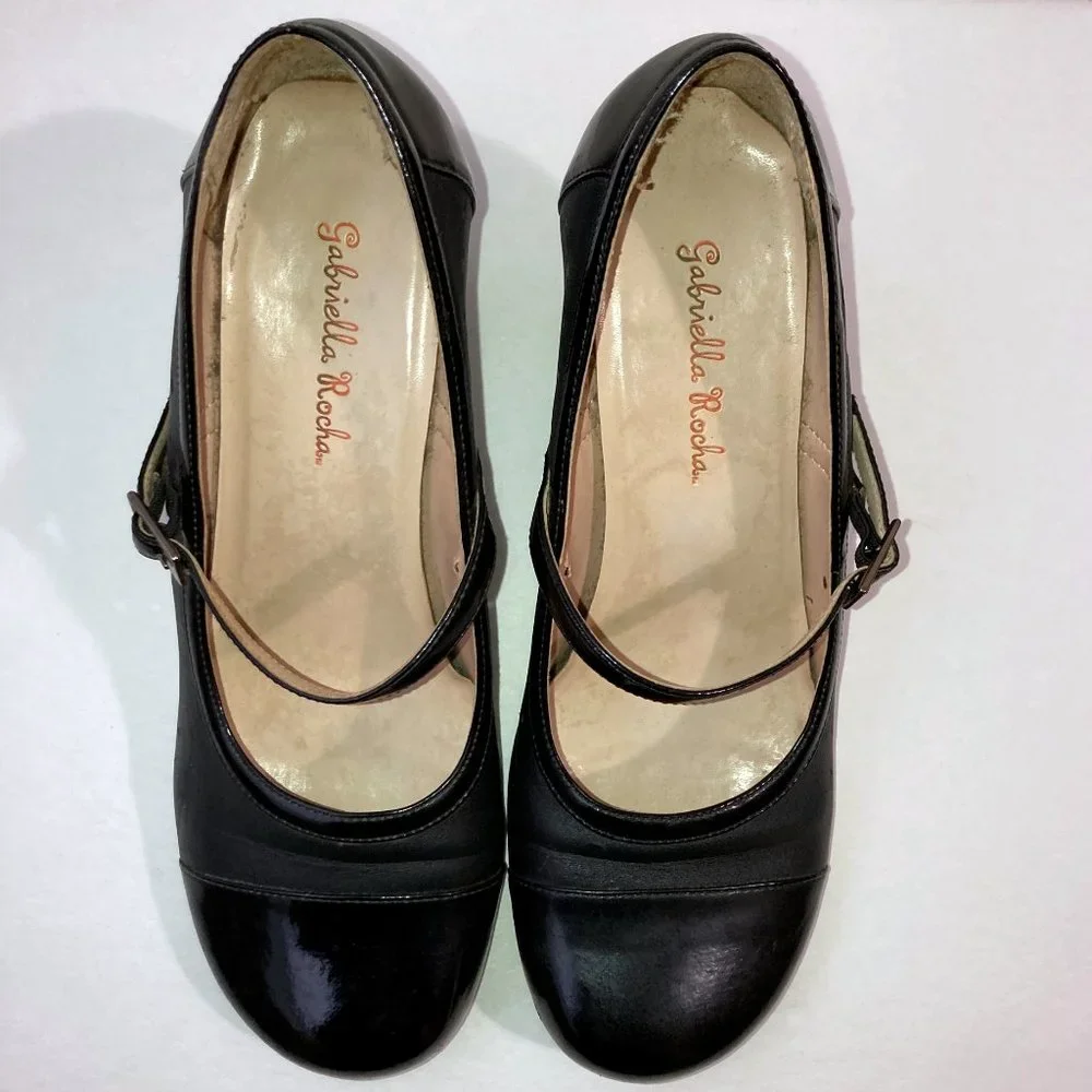 Vtg 90s Vegan Retro Style Mary Jane Heels w Patent Details Cap Toe - Picture 8 of 9